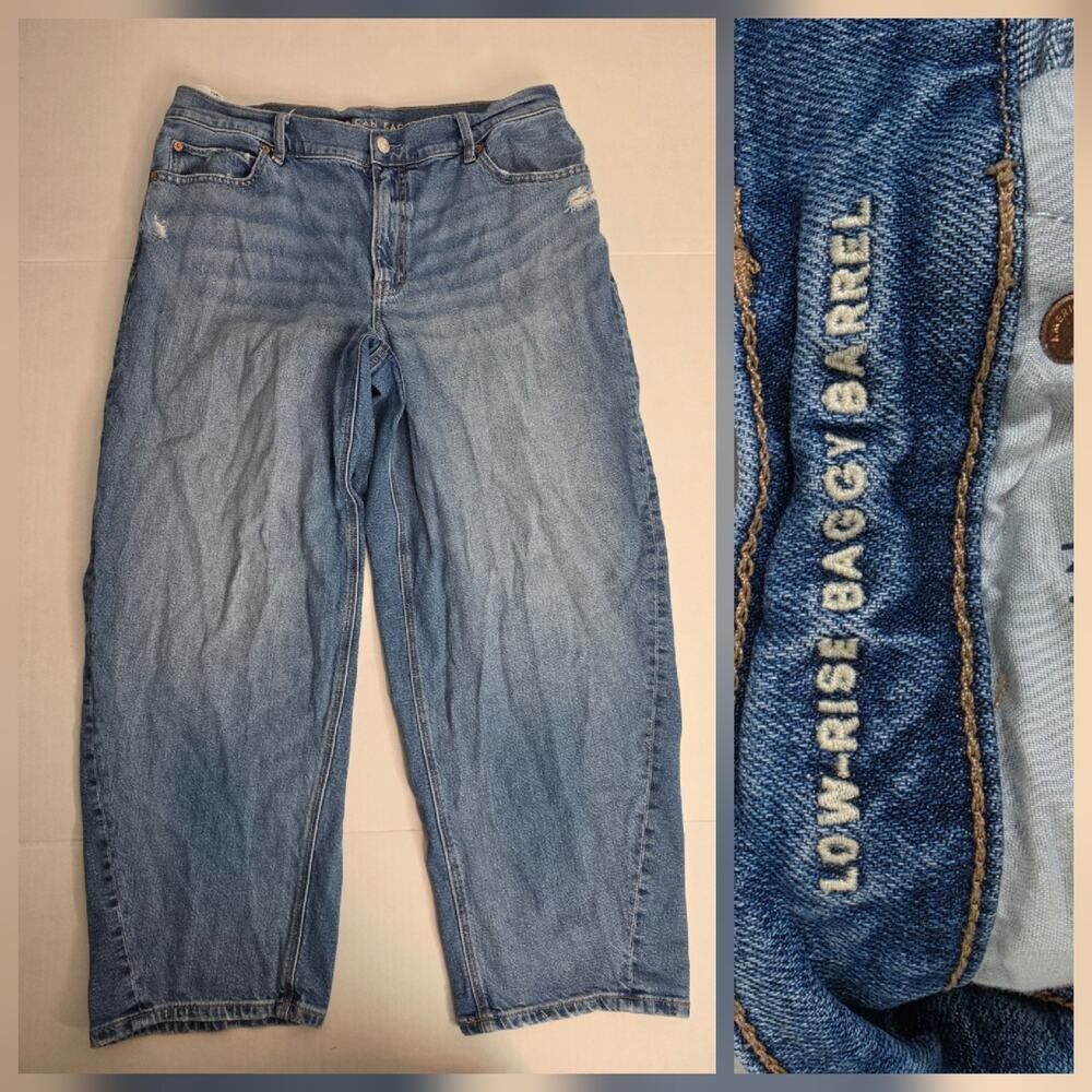 American Eagle Low Rise Barrel Jeans Women’s SZ 12 Short Baggy Relaxed Drapey
